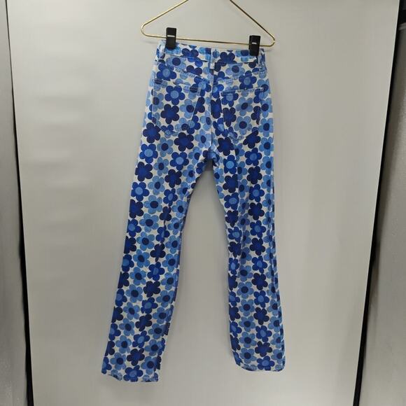 Zara Jeans Size 4 Blue White Flowers High Rise Straight Flat Front Pants Denim - Picture 6 of 13